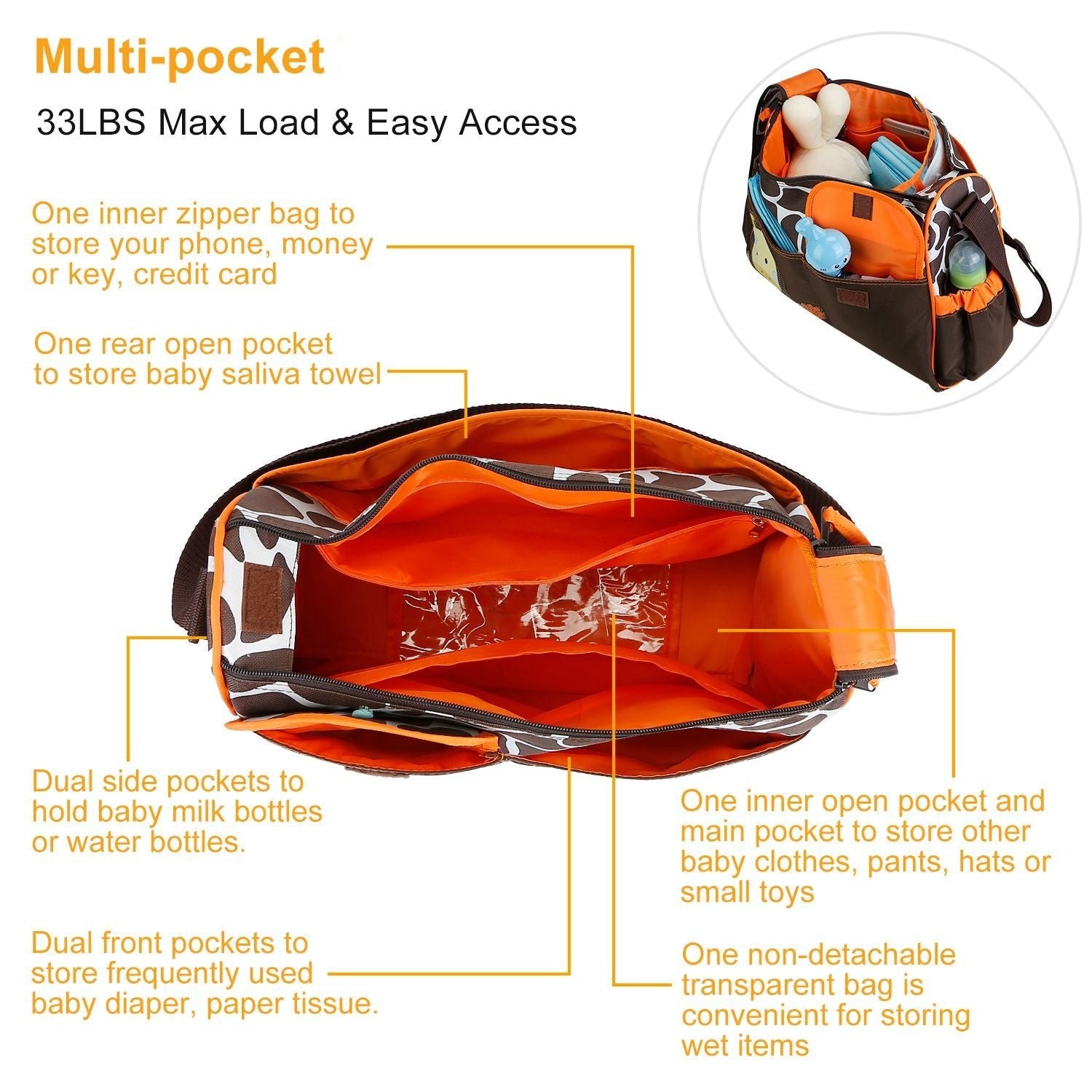 (giraffe_orange)Diaper Bag w/Changing Pad - BagNook