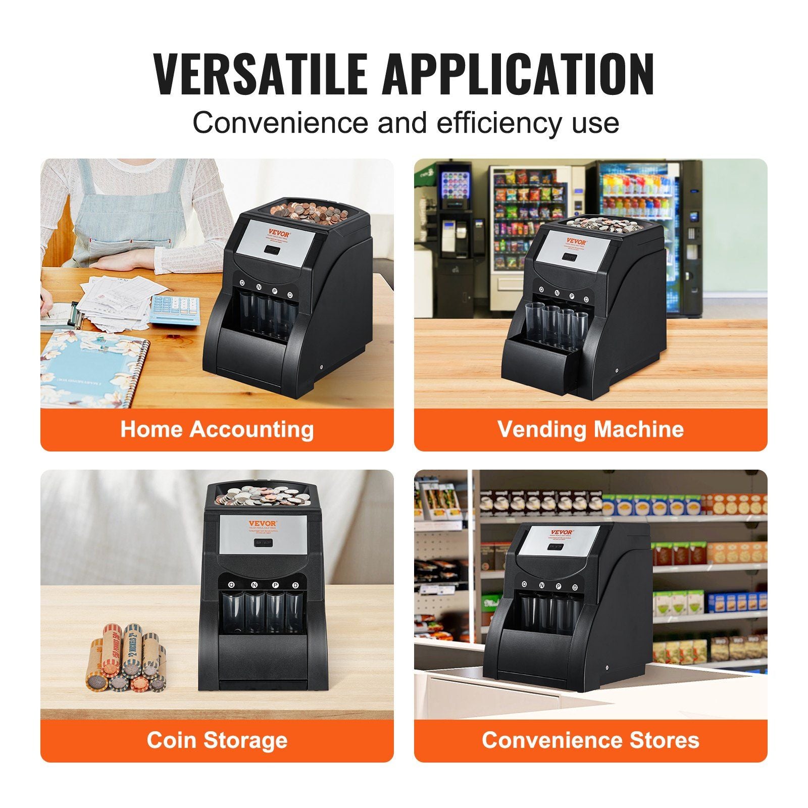 VEVOR USD Coin Sorter & Wrapper - 5¢ 10¢ 25¢, Sorts up to 230 Coins/min - BagNook