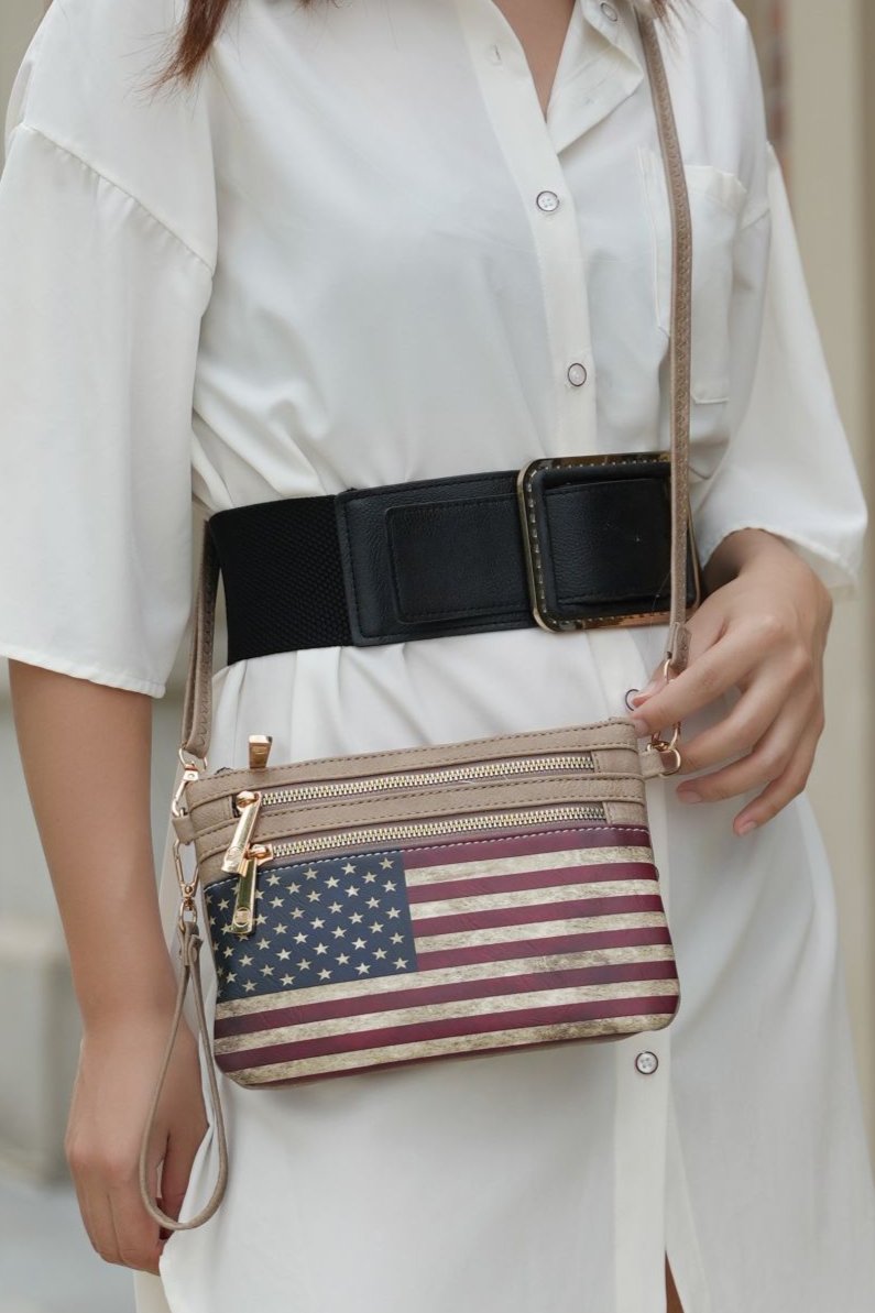 (taupe)Alisson Vegan Leather FLAG Crossbody Bag by Mia K - BagNook