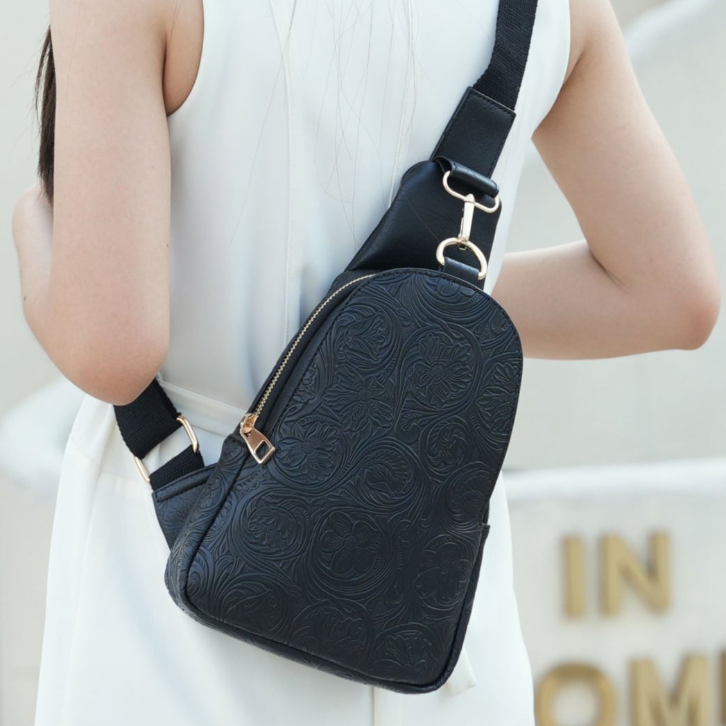 (black)Millie Women Flower Embossed Sling Bag By MKF - BagNook