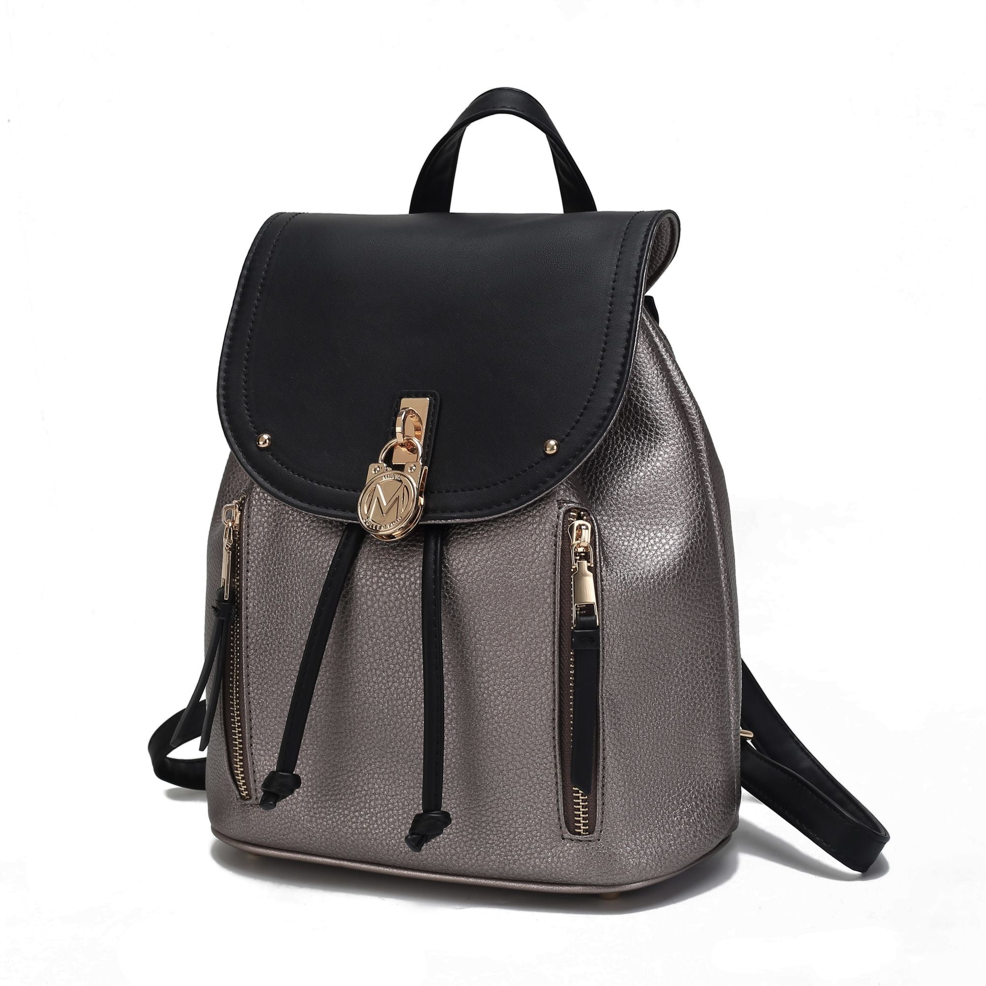 (pewter-black)Xandria V-Leather Backpack by Mia K - BagNook