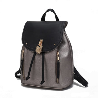 (pewter-black)Xandria V-Leather Backpack by Mia K - BagNook