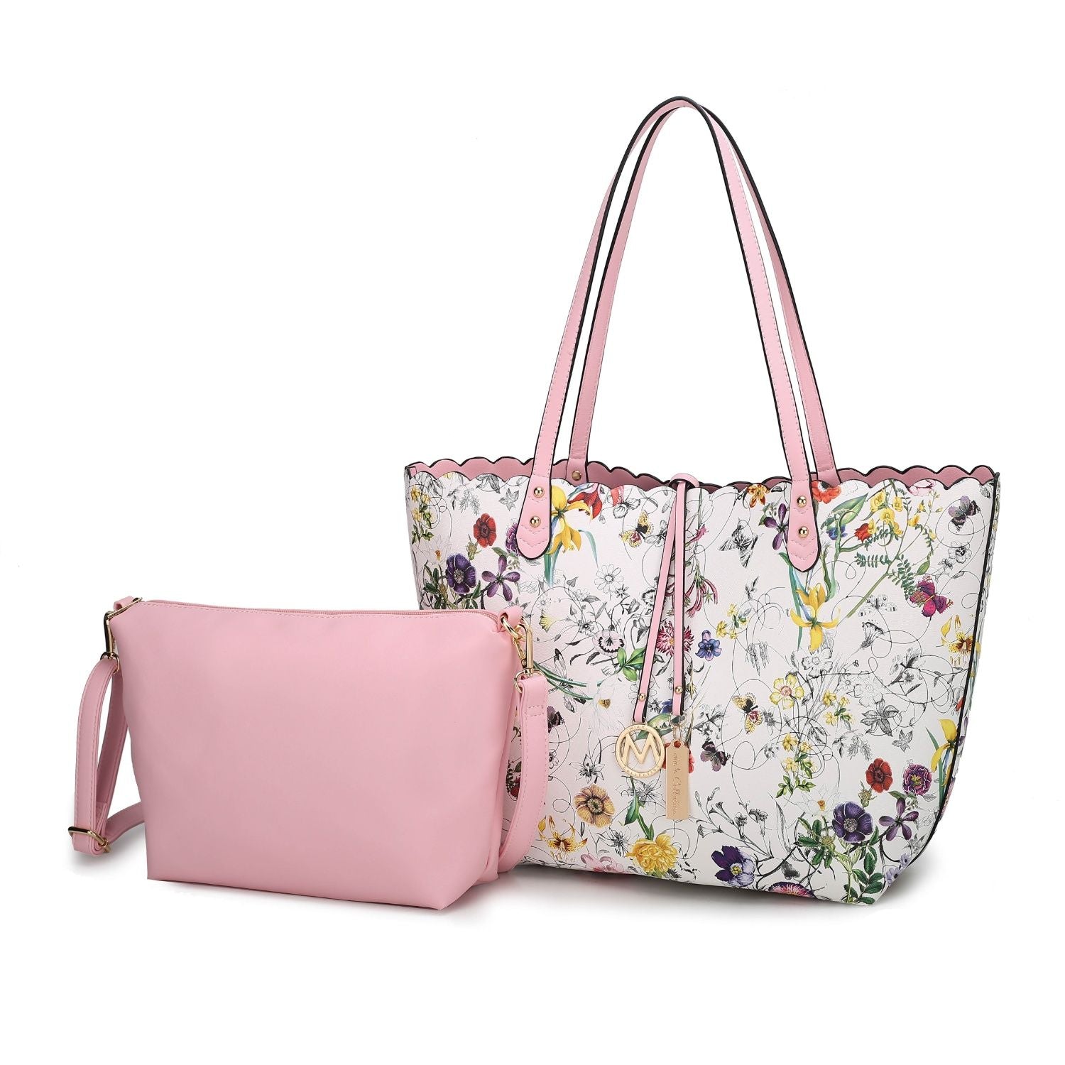 (white blush) reversible shopping tote with crossbody pouch- bagNook