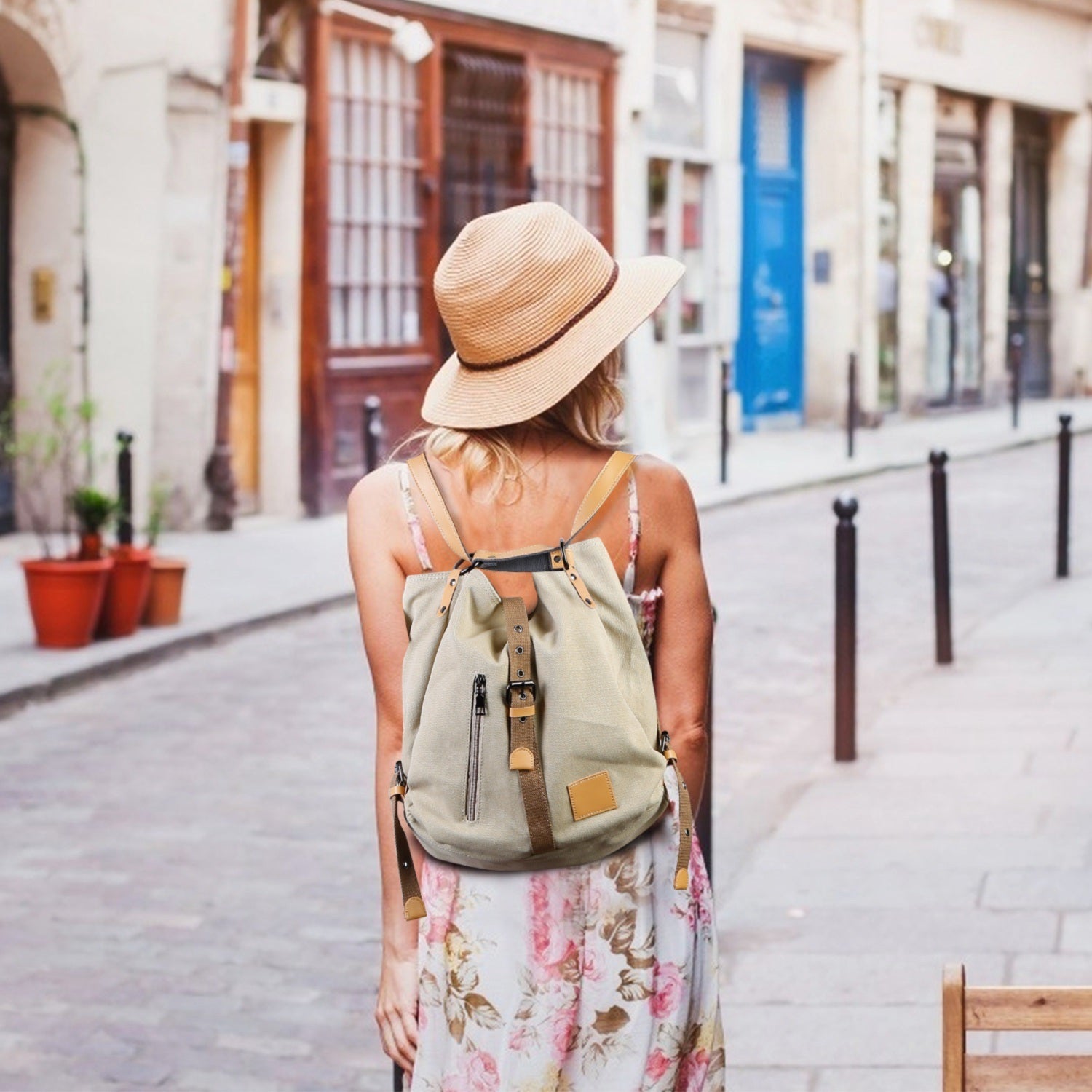 (khaki)Canvas Tote / Backpack - BagNook