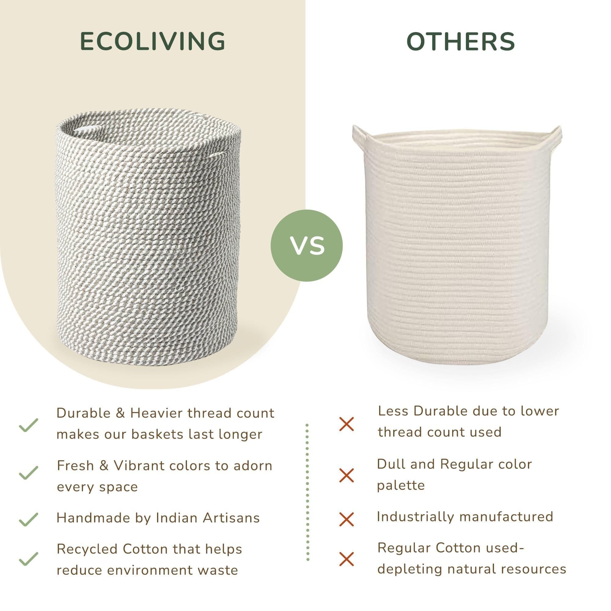 Recycled Cotton Laundry Basket - Woven Rope White Gray Mélange - BagNook