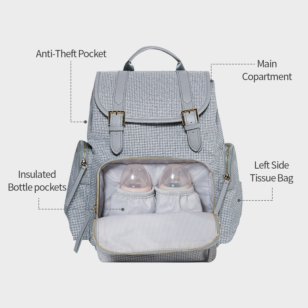 (grey)Tweed Like Diaper Backpack - BagNook