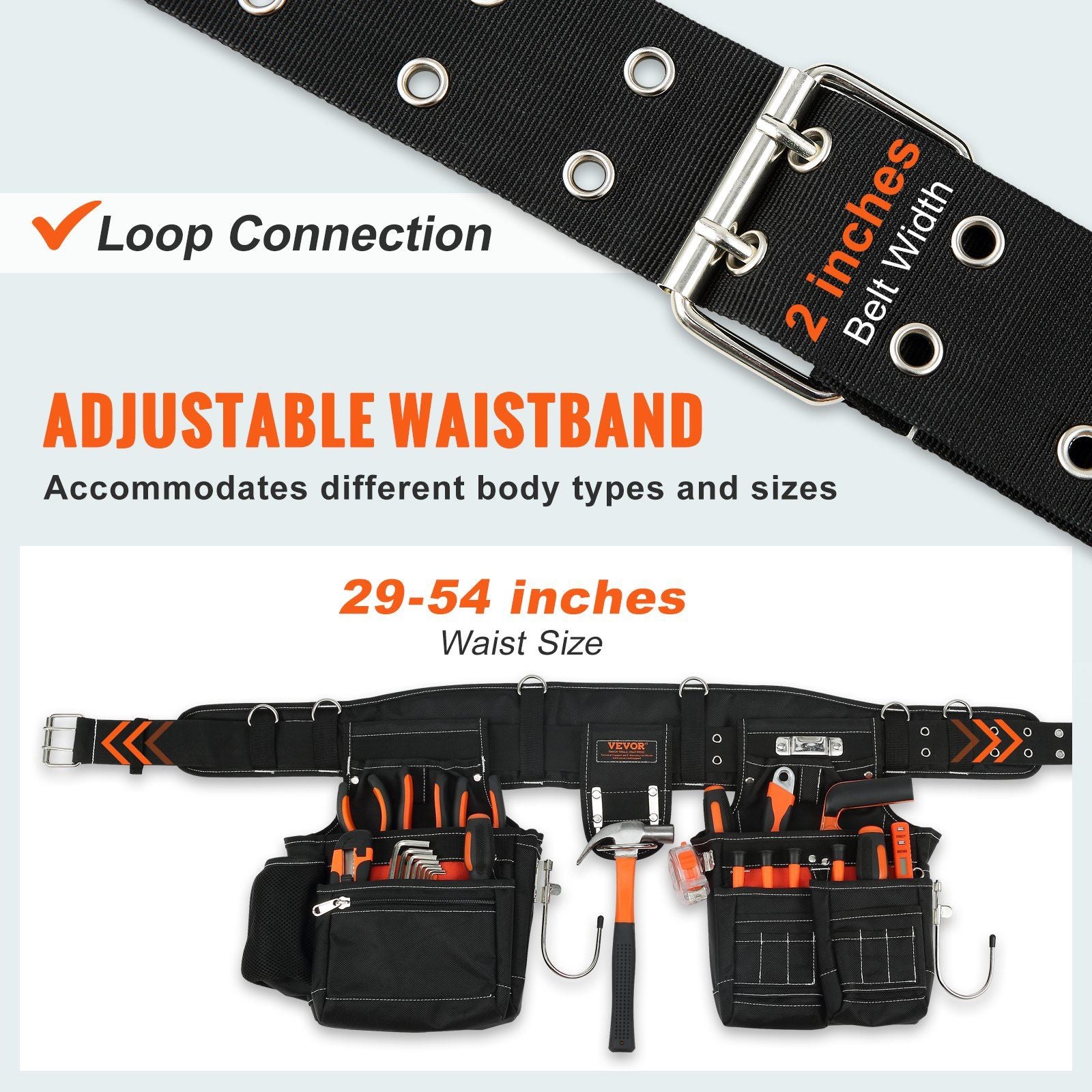 VEVOR Tool Belt with Suspenders, 29 Pockets - Fully Adjustable - Black - BagNook