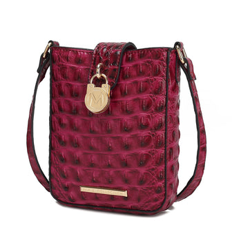(fuchsia)Avery Faux Crocodile Embossed Crossbody by Mia K - BagNook