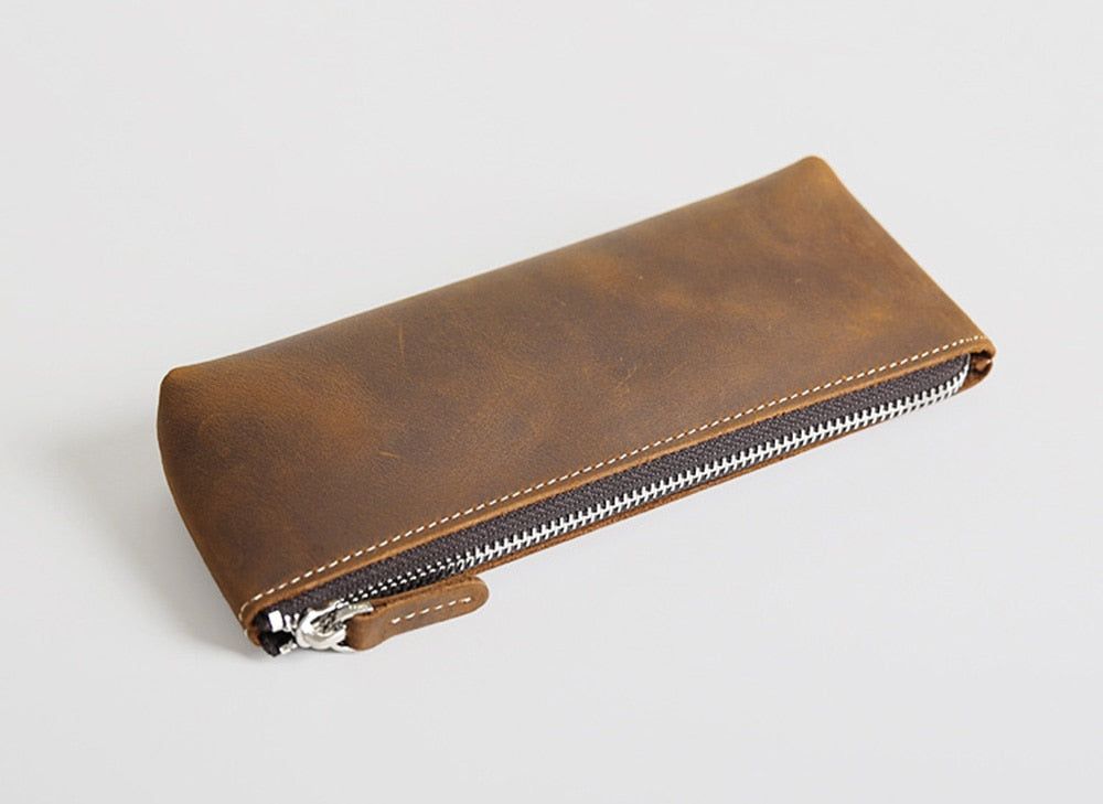 (brown)The Pallavi | Handmade Leather Pencil / Makeup Bag - BagNook