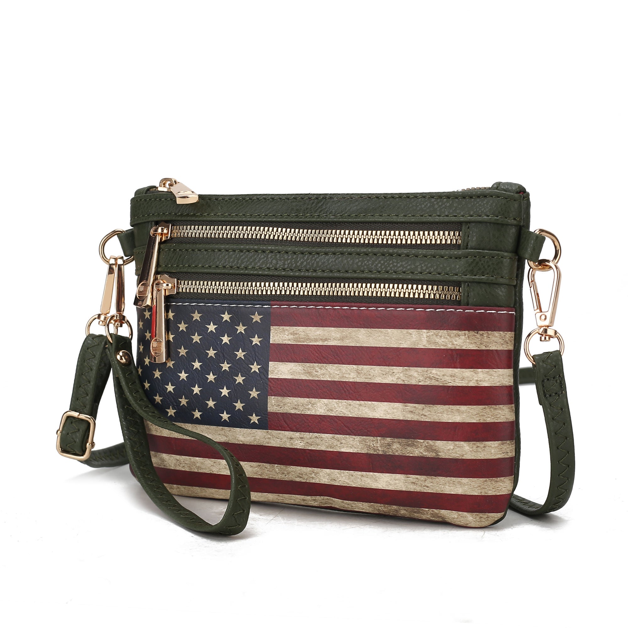 (green)Alisson Vegan Leather FLAG Crossbody Bag by Mia K - BagNook