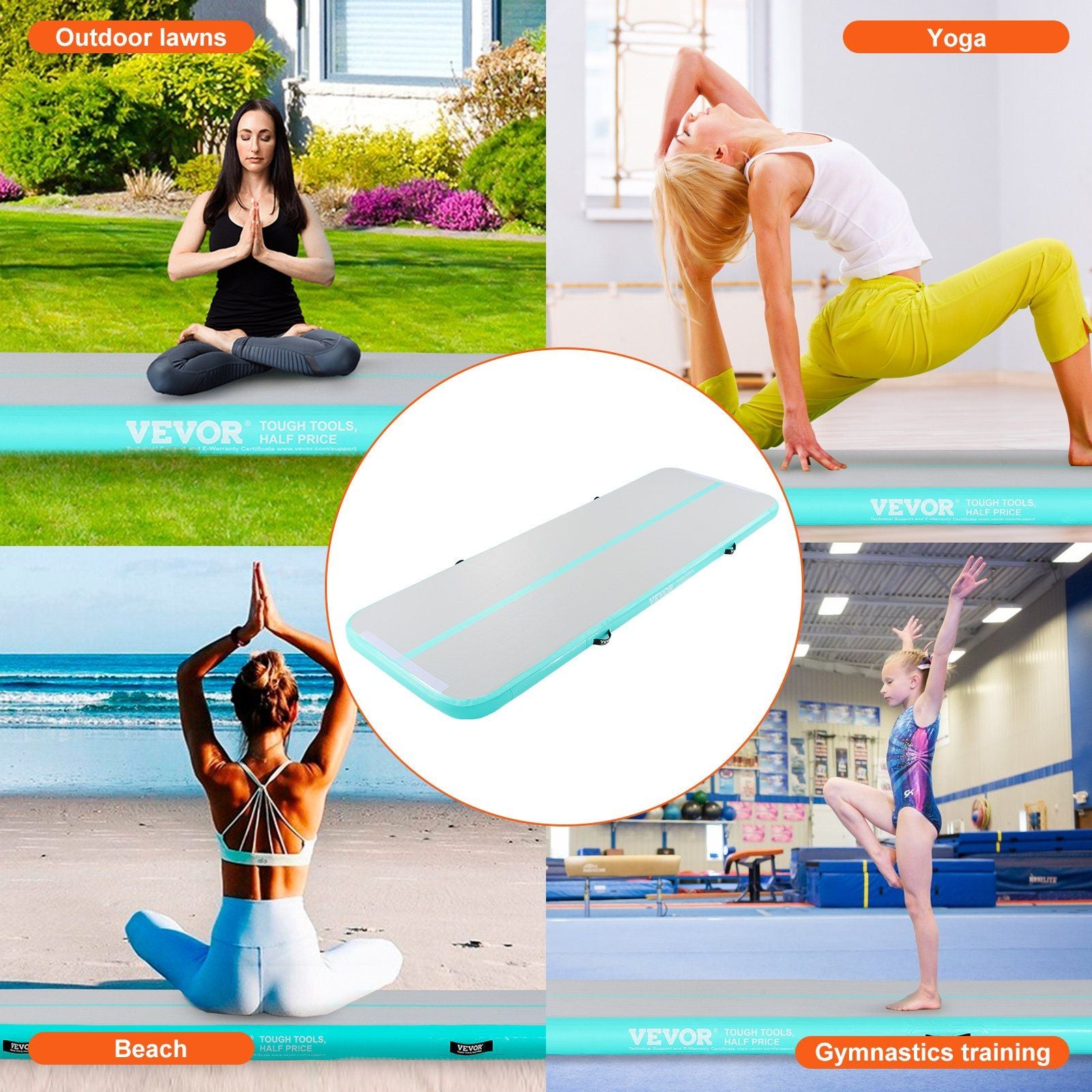 VEVOR Gymnastics Inflatable Air Mat, 4" Thick, 10ft Mint Green - BagNook