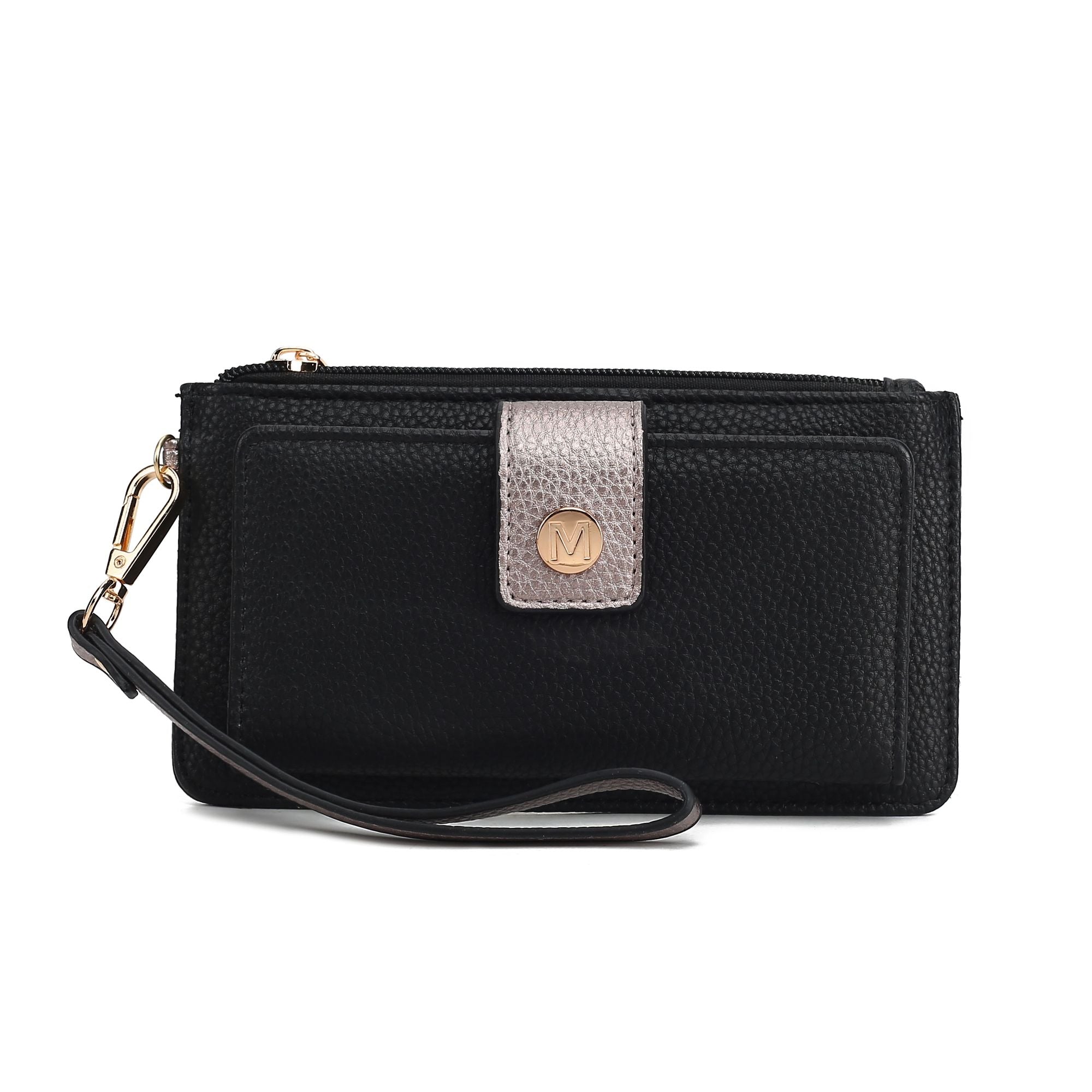 (black-pewter)Olympe Vegan Leather Wristlet Wallet by Mia K - BagNook