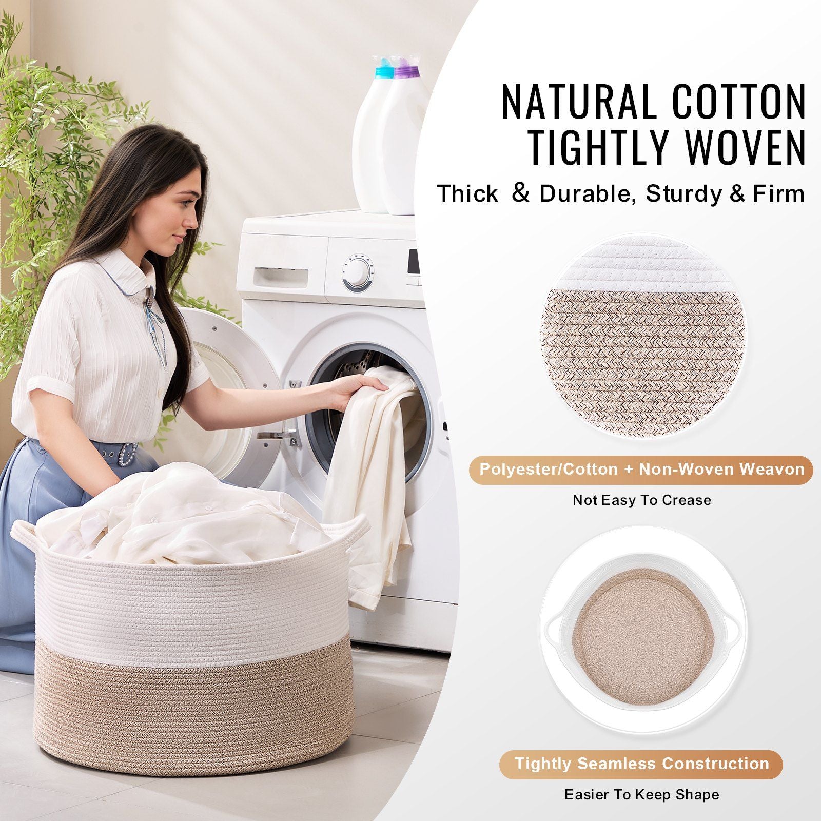 VEVOR Cotton Rope Storage Basket (22 x 22 x 14 in) 23gal Capacity - BagNook
