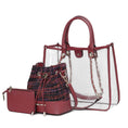Load image into Gallery viewer, (red)Diva PVC Tote Bag with Tweed Bucket Bag by Mia K. - BagNook
