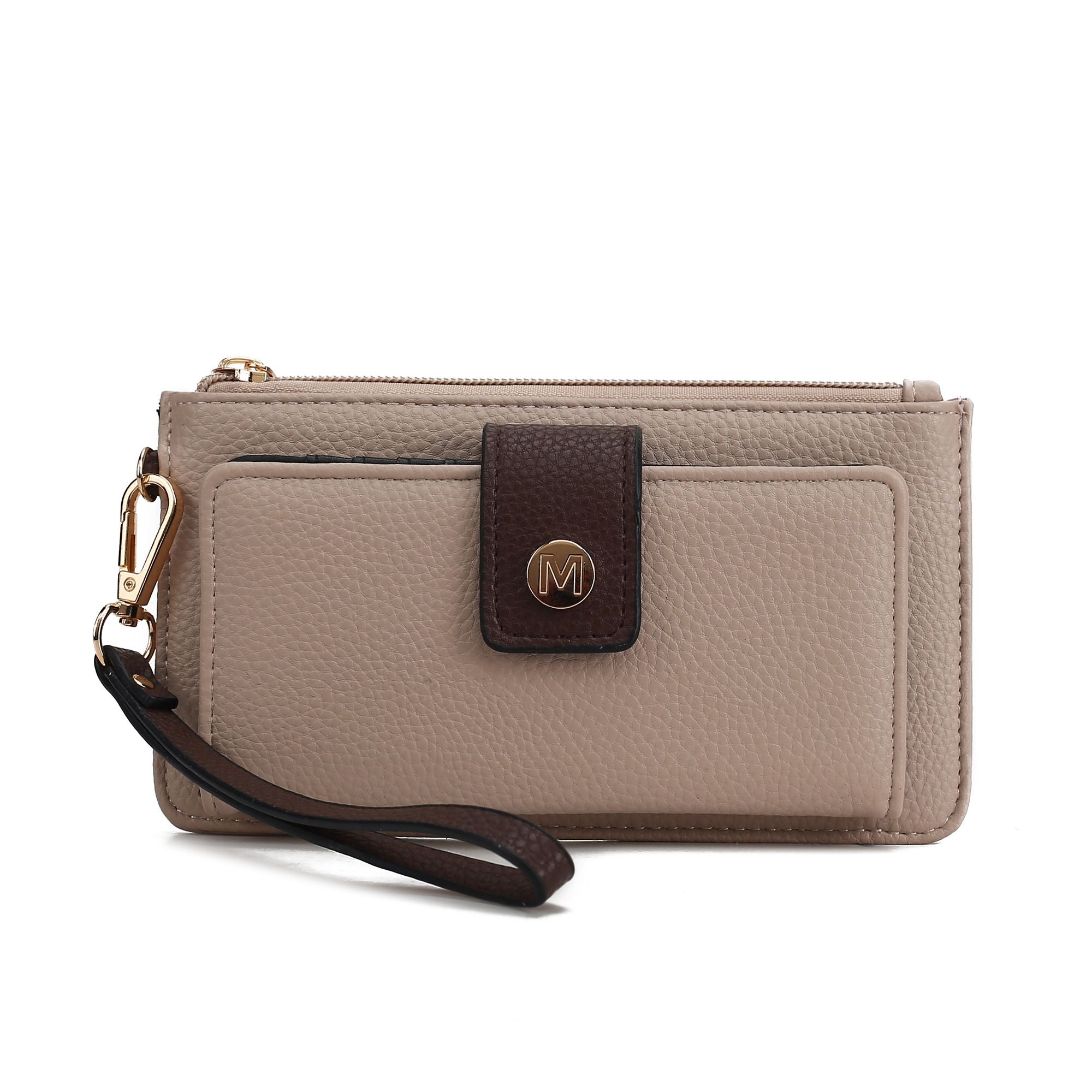 (taupe-coffee)Olympe Vegan Leather Wristlet Wallet by Mia K - BagNook