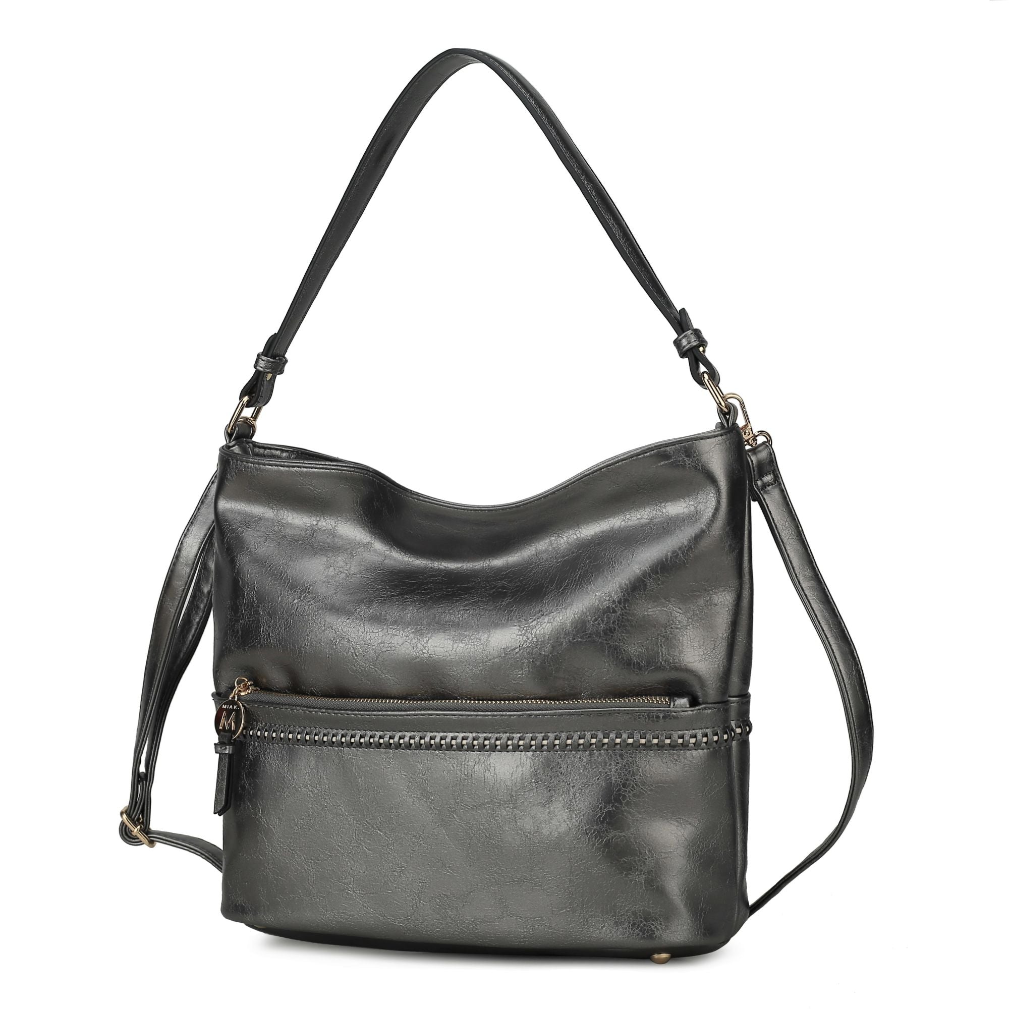 (pewter)Sierra Hobo Handbag Vegan Leather by Mia K - BagNook