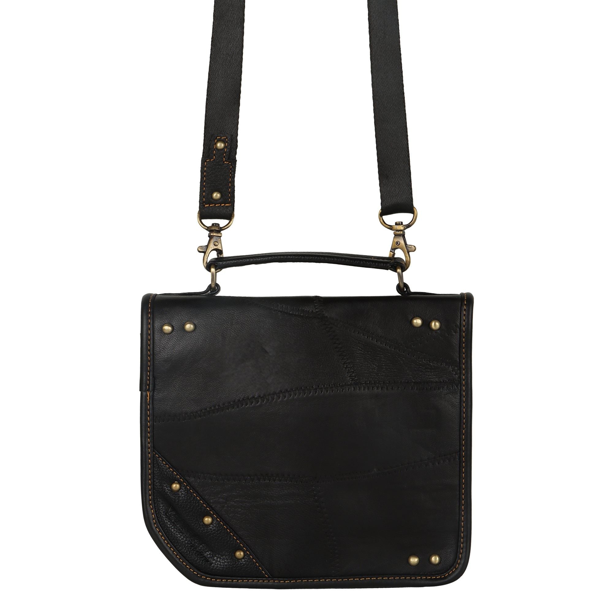 Casey Crossbody - Upcycled Leather + Vegan Leather - Black - BagNook