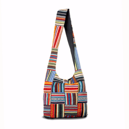 Kathmandu Collection | Patchwork Striped Crossbody/Hobo Bag - BagNook