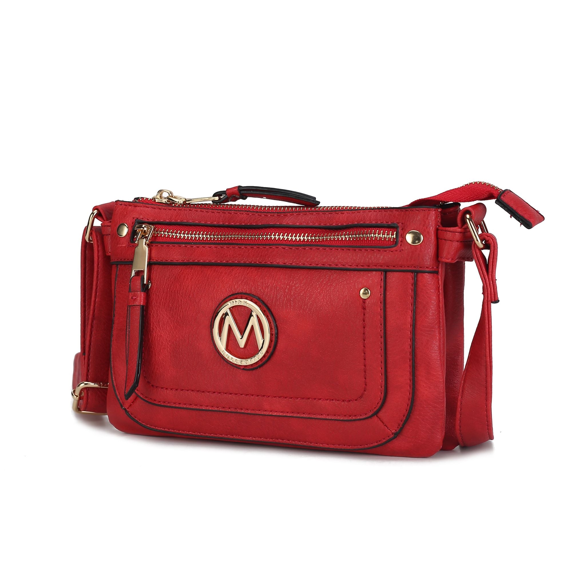 (red)Elaina Multi Pocket Crossbody Handbag by Mia K - BagNook