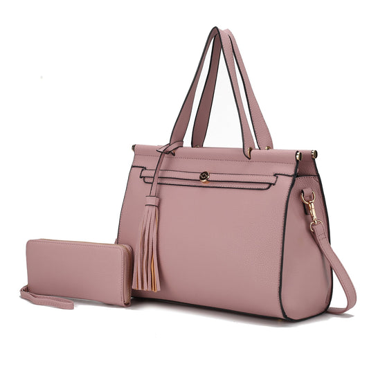(mauve)Shelby Satchel Handbag with Wallet by Mia k - BagNook