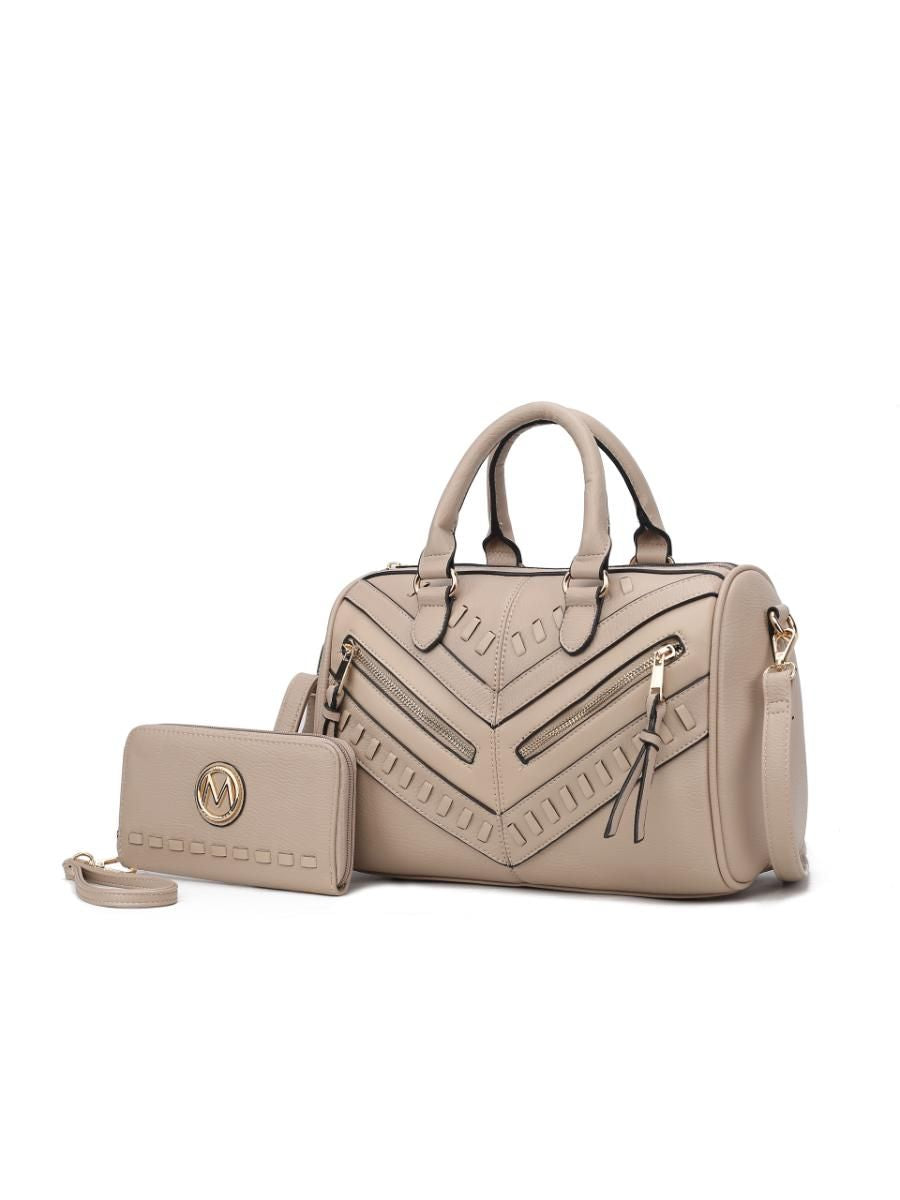 (taupe)Lara Vegan Leather Satchel with Wallet by Mia k - BagNook