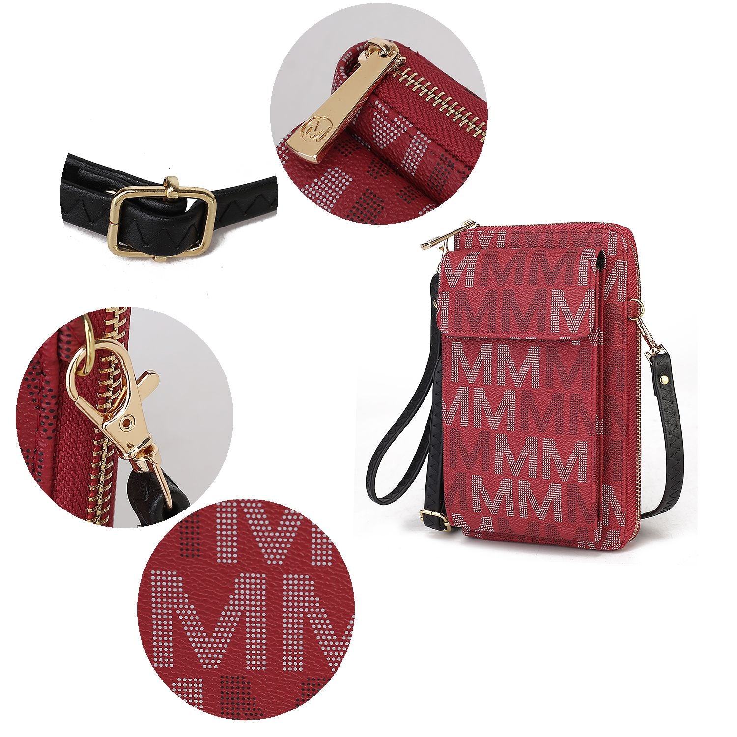 (burgundy)Cossetta Two-in-One Cell Phone Crossbody Wristlet by Mia k - BagNook