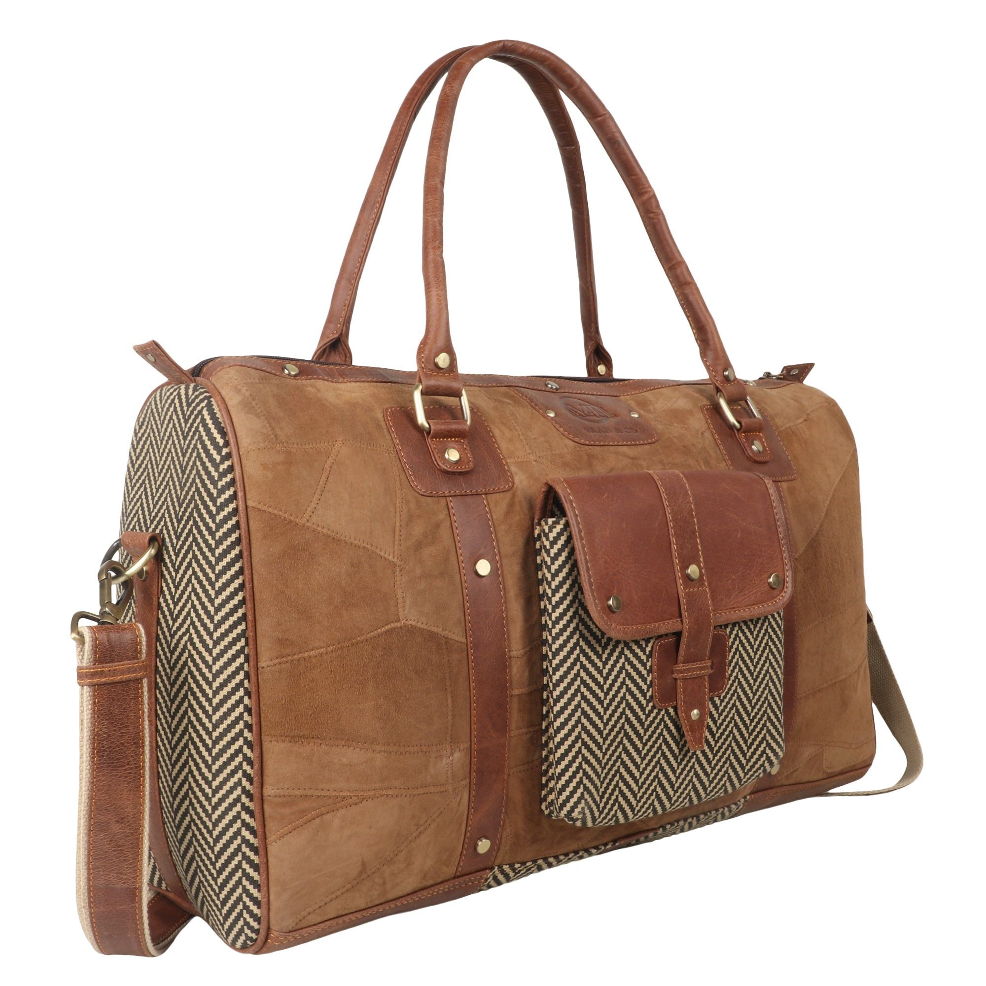 Vaan & Co. - Hardy Tan Duffel Bag - Upcycled Genuine Leather Travel Essential - BagNook