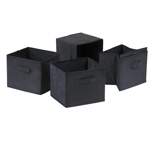 Capri Set of 4 Foldable Fabric Baskets - Black - BagNook