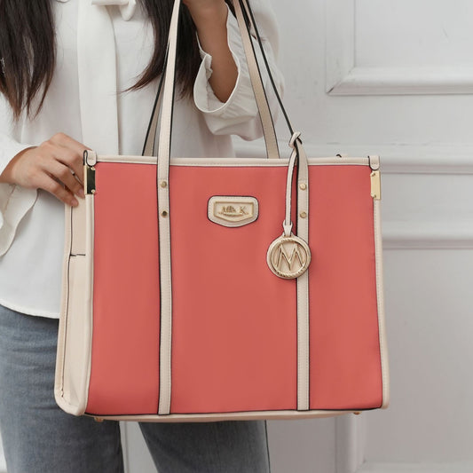 (peach ivory)Kindred Oversize Tote Vegan Leather by Mia k - BagNook