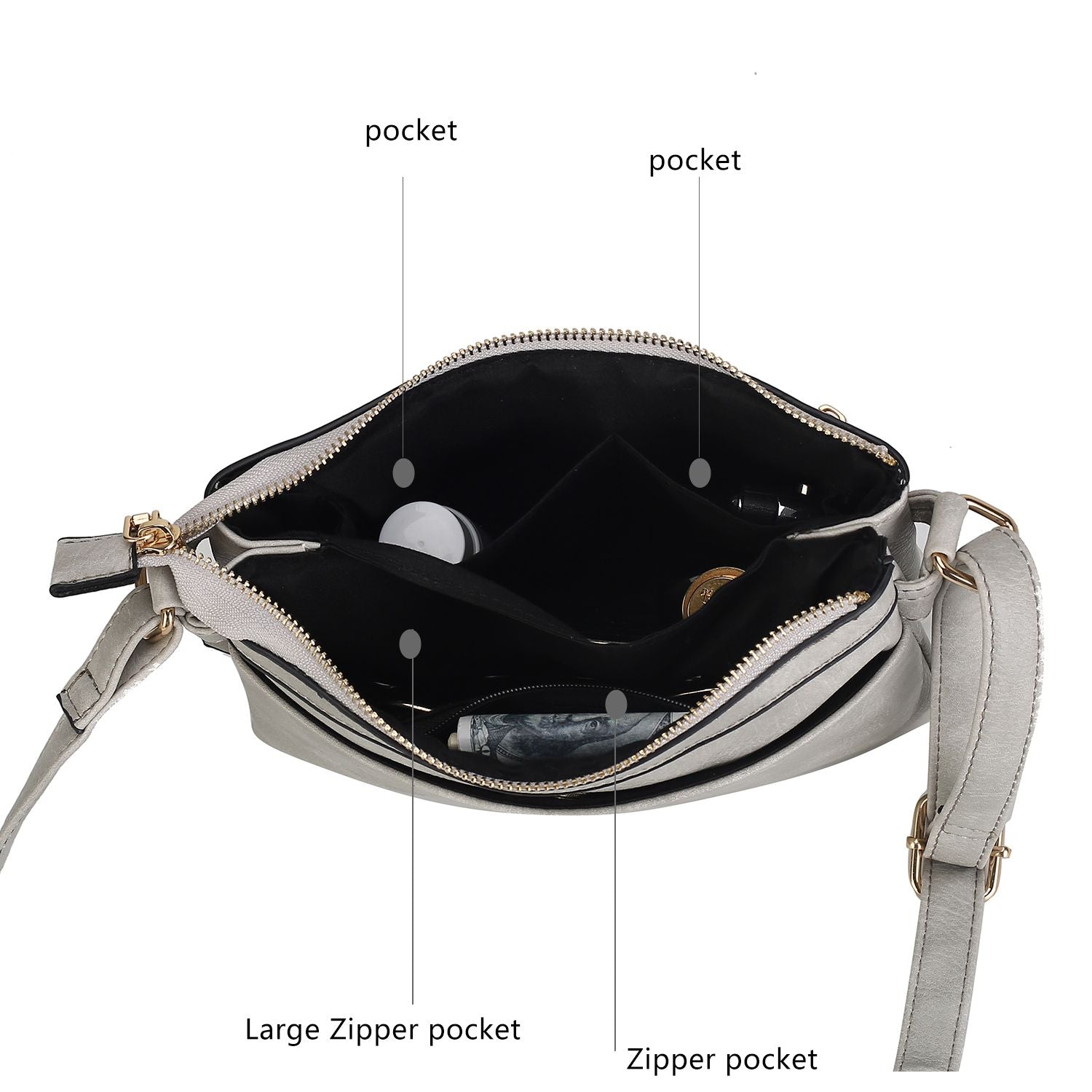 (gray)Elaina Multi Pocket Crossbody Handbag by Mia K - BagNook