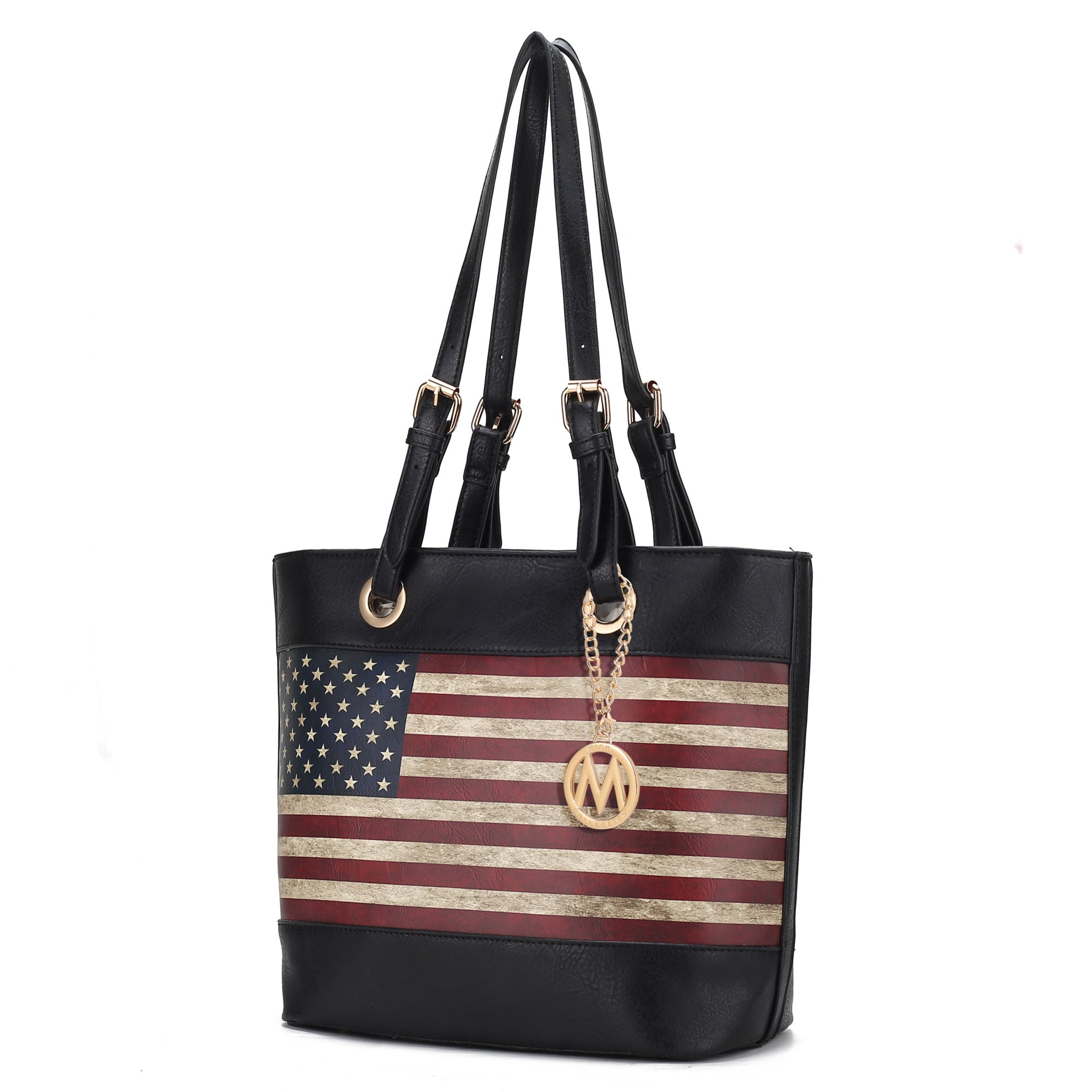 (black)Vera Vegan Leather Patriotic Flag Women Tote by Mia K - BagNook