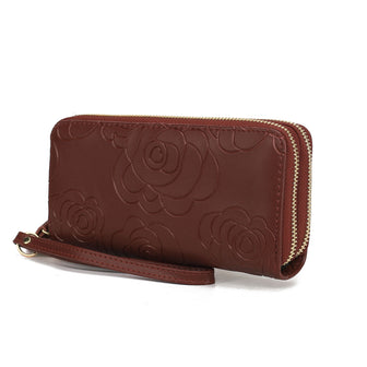 (coffee)Ellie Vegan Leather Flower Embossed Wristlet by Mia K - BagNook