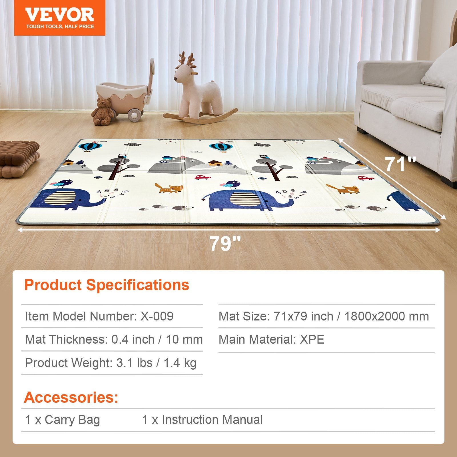 Baby Play Mat - 71"x79" - Reversible - BagNook