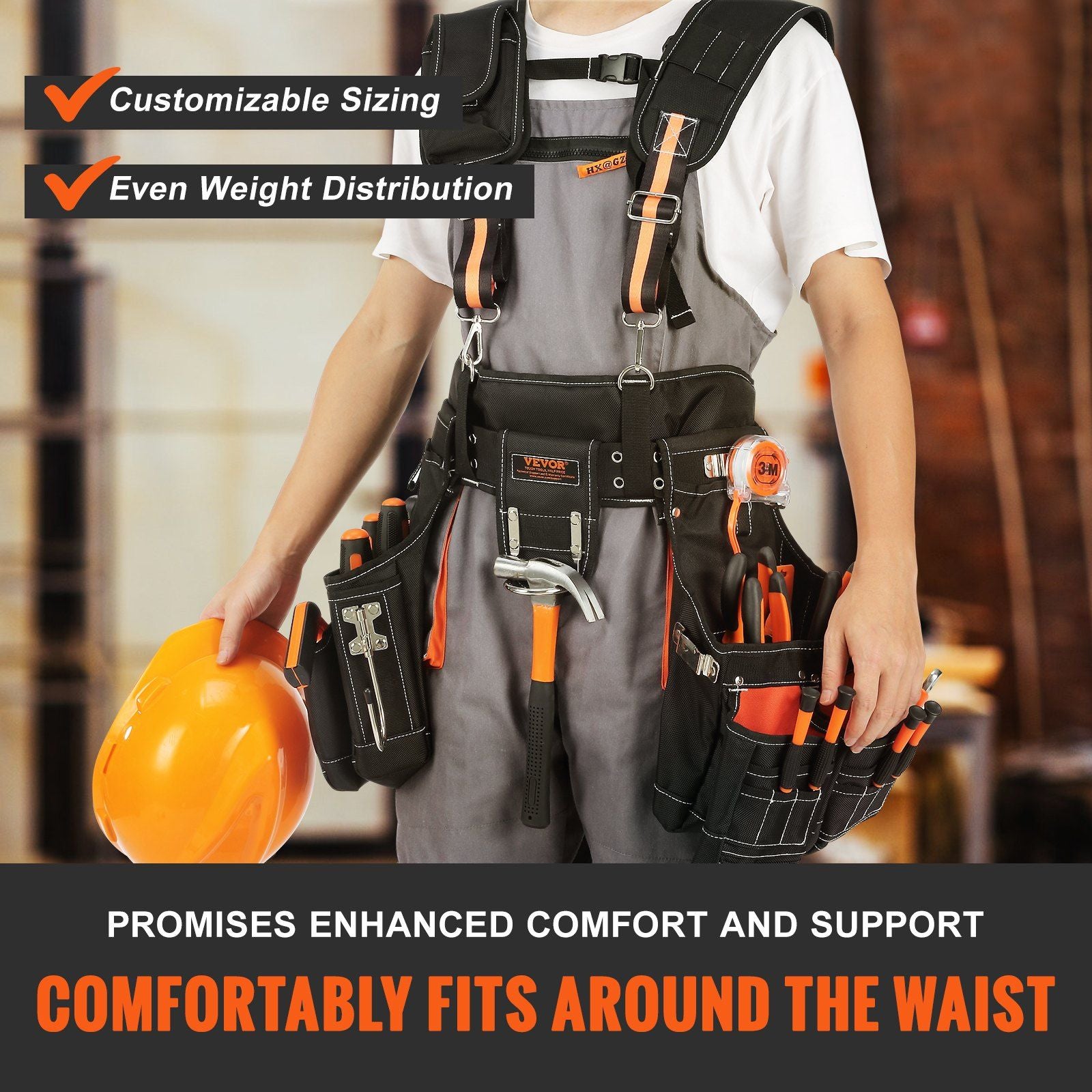 VEVOR Tool Belt with Suspenders, 29 Pockets - Fully Adjustable - Black - BagNook