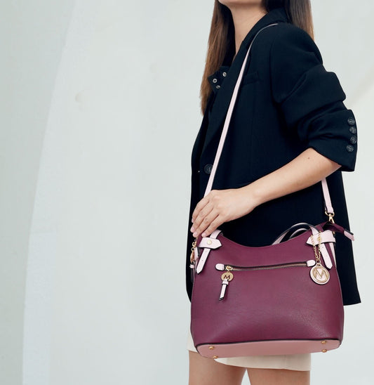(burgundy-blush)Jaseli Hobo with Wristlet Key Ring & card Holder by Mia k - BagNook
