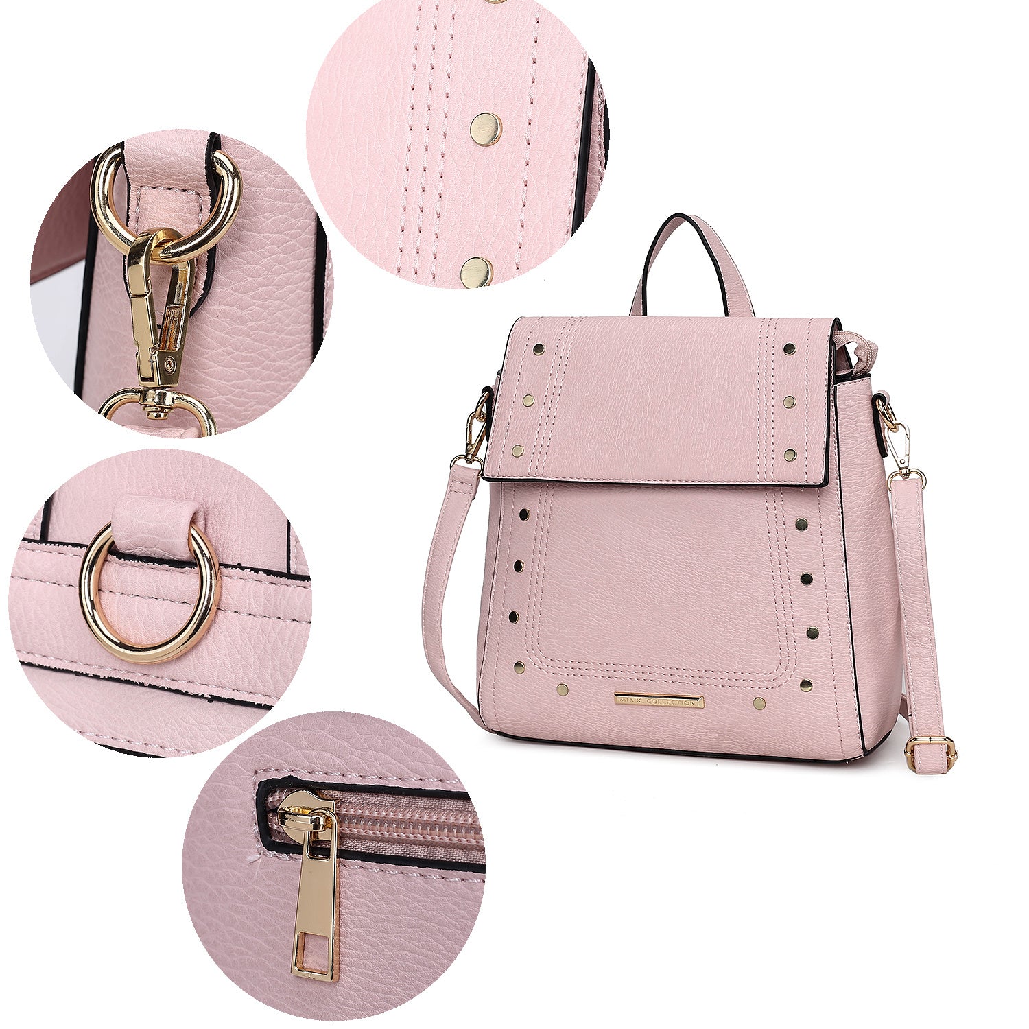 (pink)Elke Vegan Leather Backpack by Mia K - BagNook