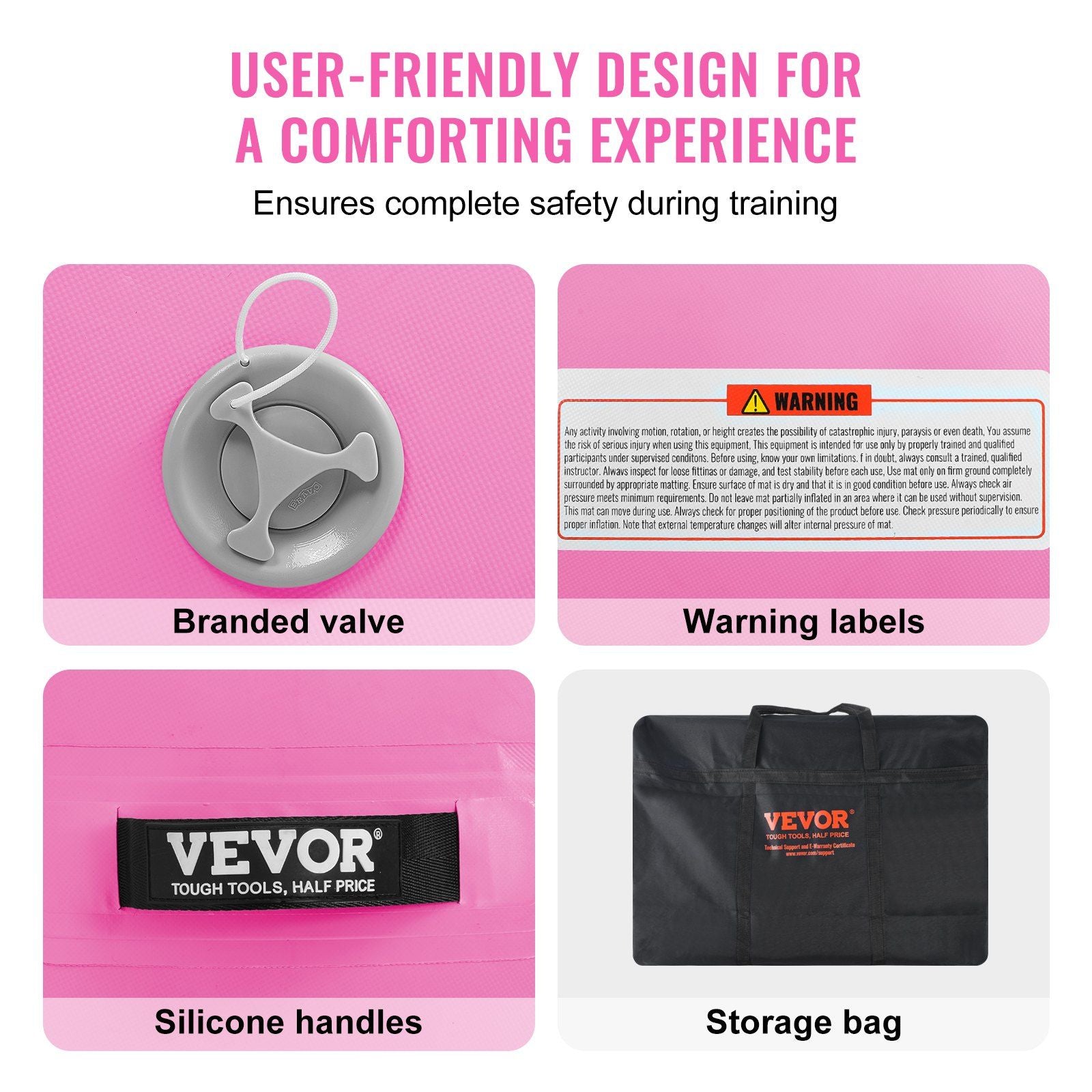 BUNDLE - VEVOR Inflatable Gymnastics 10ft Air Mat & Air Barrel Set, 2 PCS - Pink - BagNook