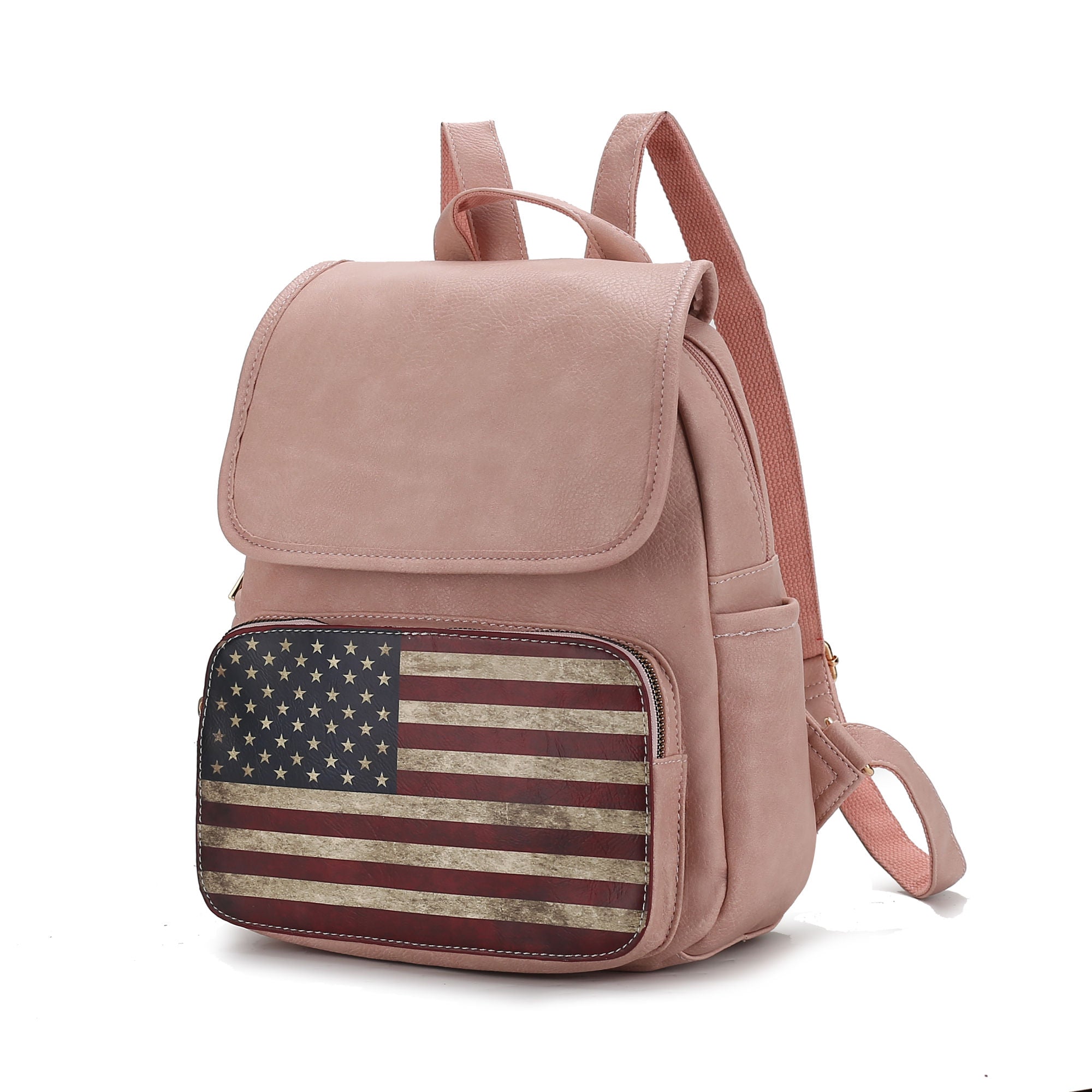 (rose pink)Regina Vegan Leather FLAG Backpack by Mia K - BagNook