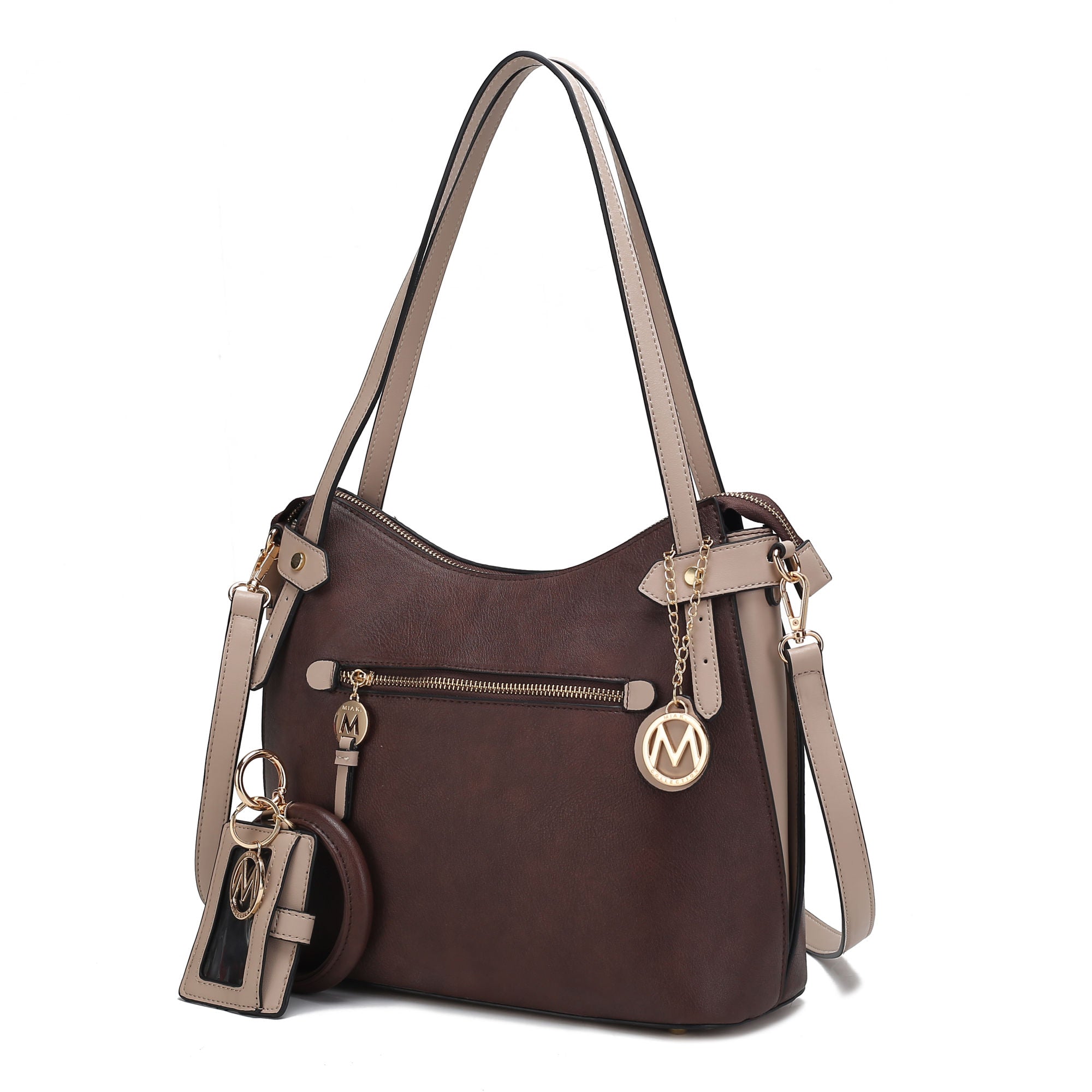 (coffee-beige)Jaseli Hobo with Wristlet Key Ring & card Holder by Mia k - BagNook