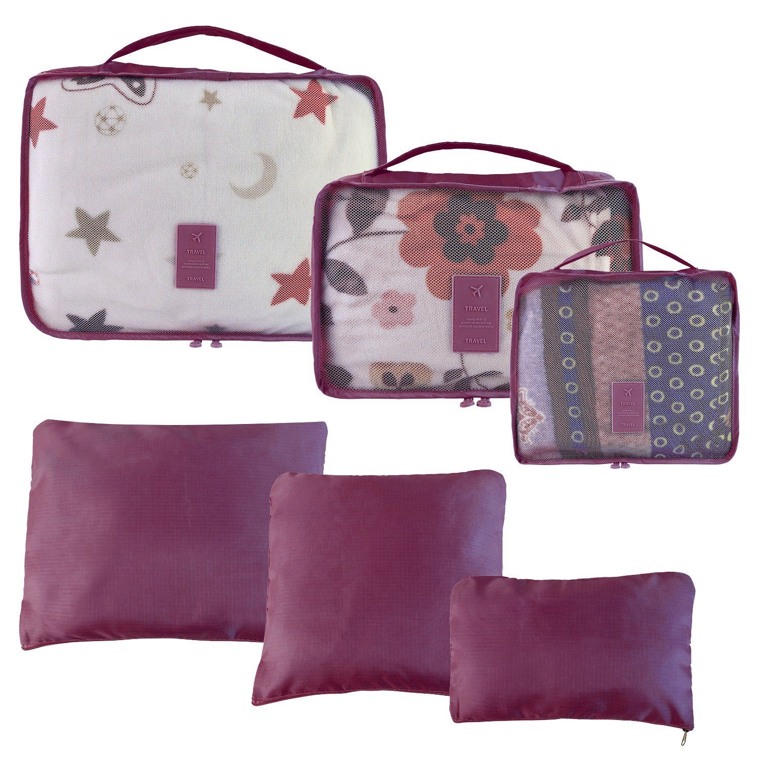 (burgundy)9pc Travel Luggage Organizer - BagNook