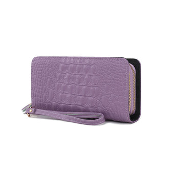 (lavender)Eve Vegan Leather Crocodile Embossed Wristlet by Mia K - BagNook