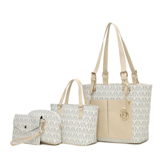 (white)Havenly 4pc Signature Vegan Leather Tote Bag Set by Mia K - BagNook
