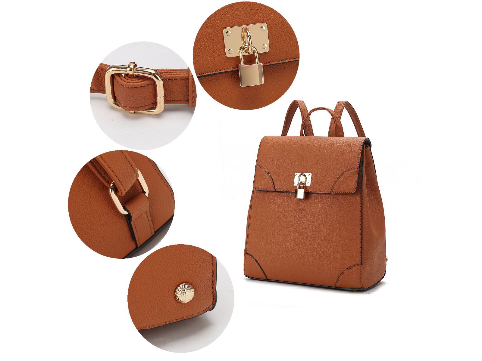 (brown)Sansa Vegan Leather Backpack by Mia k - BagNook