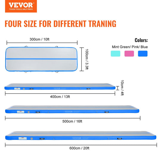 VEVOR Gymnastics Inflatable Air Mat, 4" Thick, 13ft Blue - BagNook
