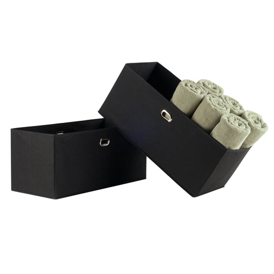 Torino 2-Pc Set Folding Fabric Baskets Black - BagNook