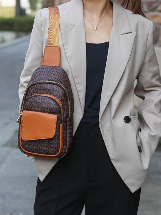 (brown)Kace M Logo Printed Women Sling Bag by MKF - BagNook