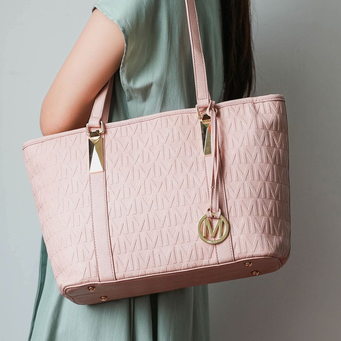 (rose pink)Arya 4pc Signature Vegan Leather Tote Bag Set by Mia K - BagNook