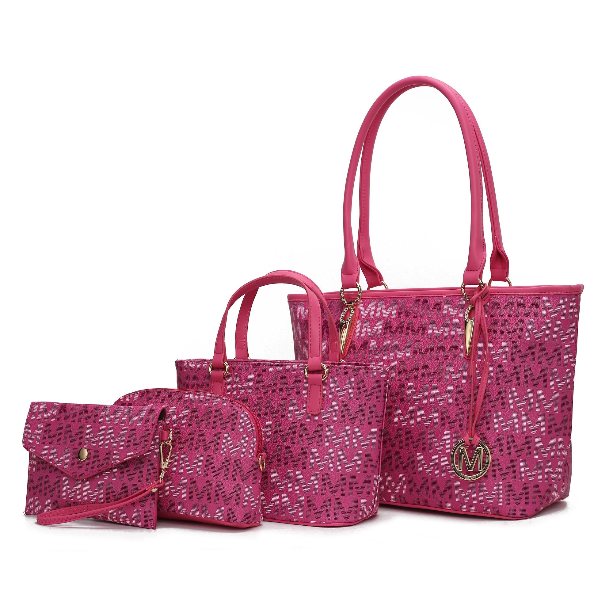 (fuchsia)Alexy M Signature 4pc Tote Set by Mia k - BagNook
