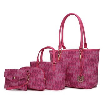 (fuchsia)Alexy M Signature 4pc Tote Set by Mia k - BagNook