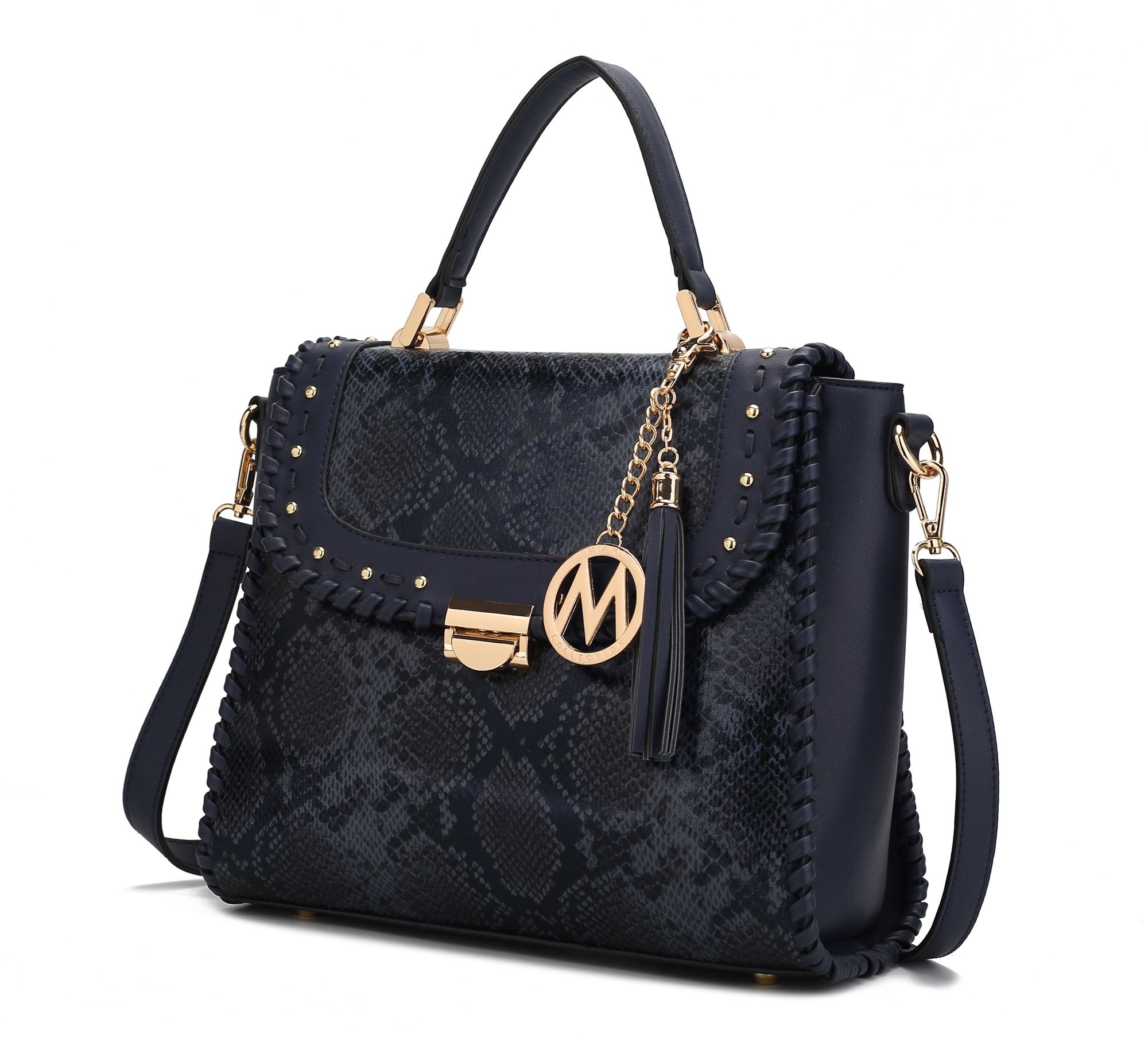 (navy)Lilli Satchel Vegan Leather Handbag by Mia k - BagNook